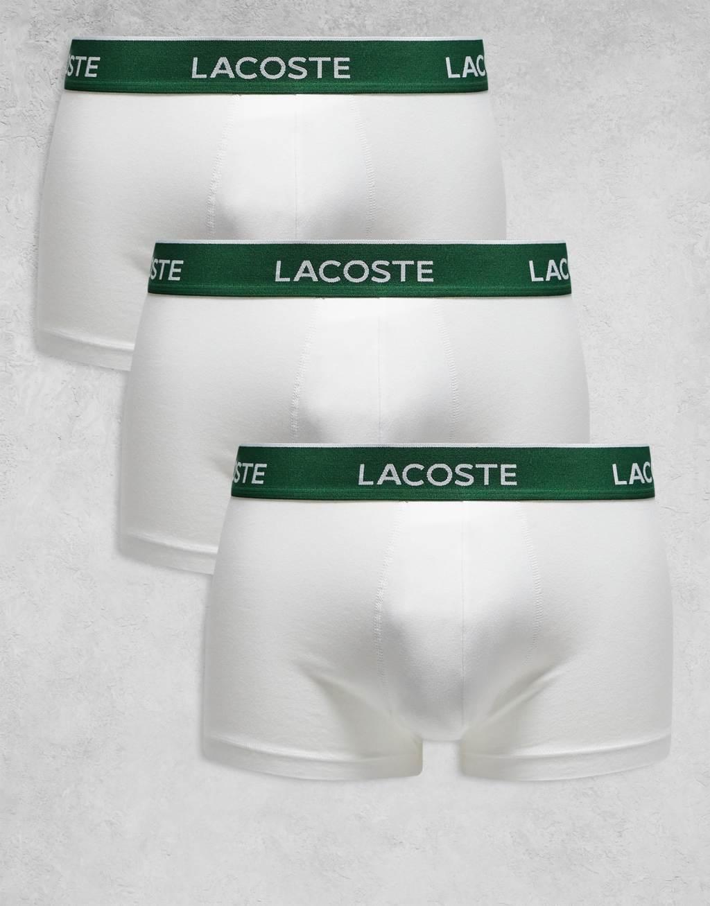 Lacoste 3 pack trunks in white with green waistbands Product Image