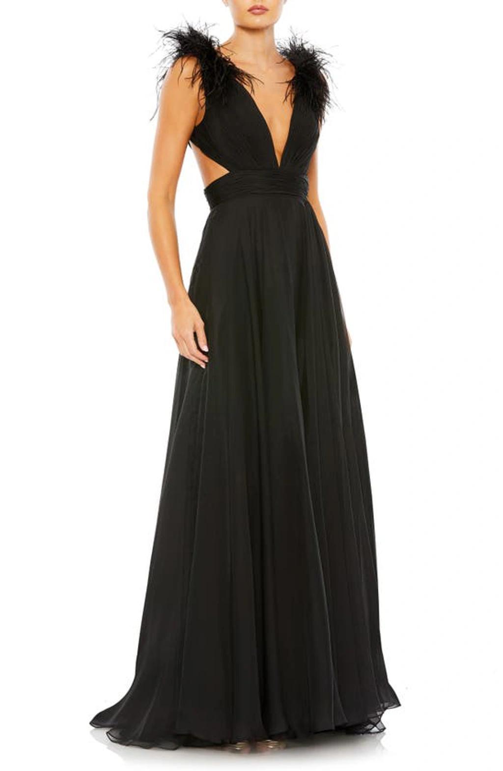 Womens Feather-Trim Gown Product Image