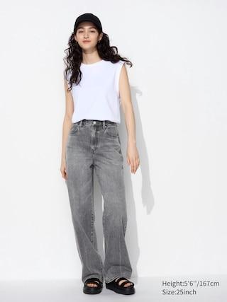 Womens Wide Straight Jeans Gray 27 inch UNIQLO US Product Image