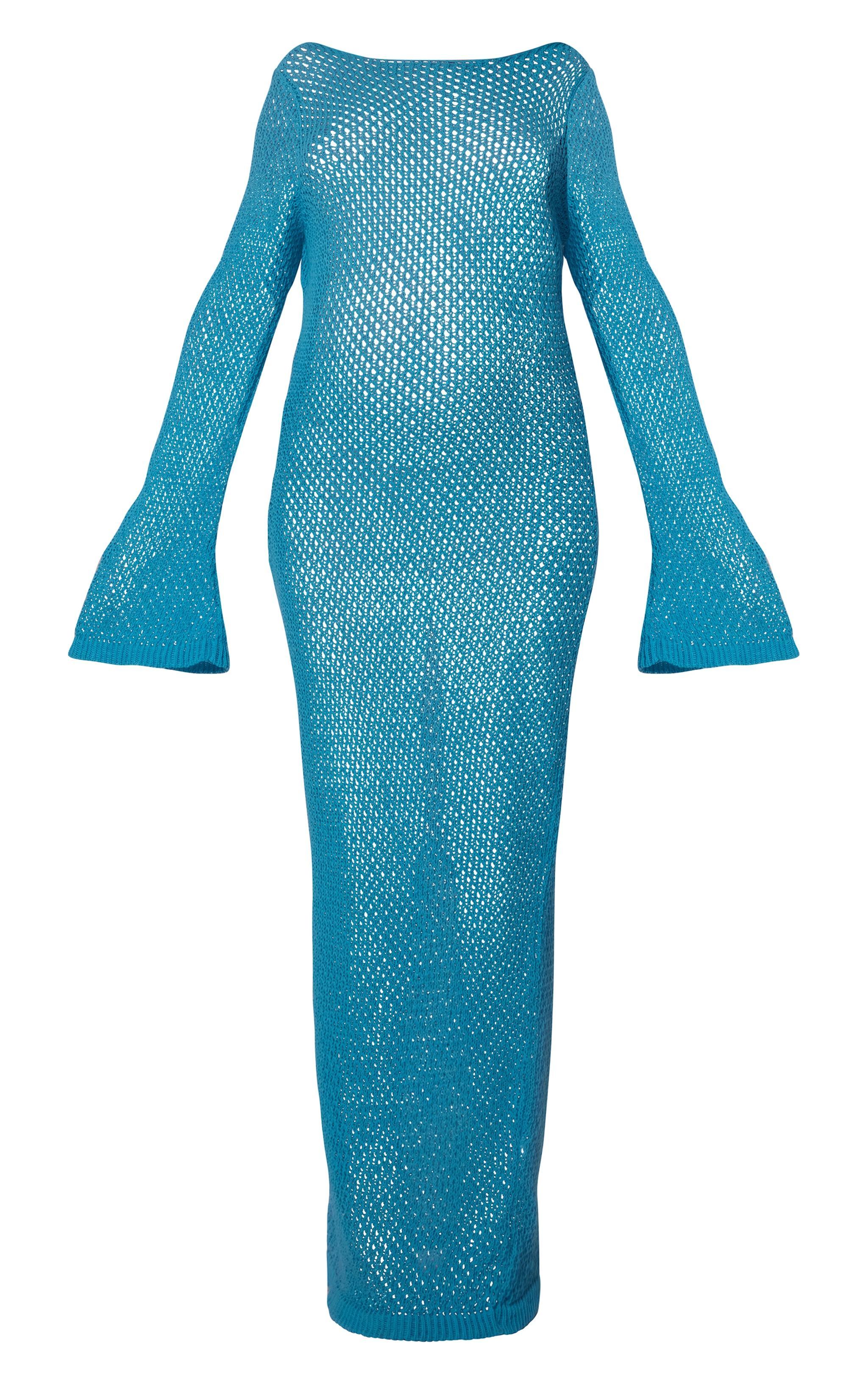 Maternity Aqua Blue Knitted Scoop Back Maxi Dress Product Image