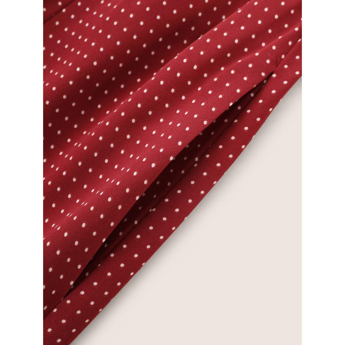 Plus Size Polka Dot Overlap Collar Split Hem Dress Scarlet Women Elegant Ruffles Overlap Collar Short sleeve Curvy BloomChic 12/L Product Image