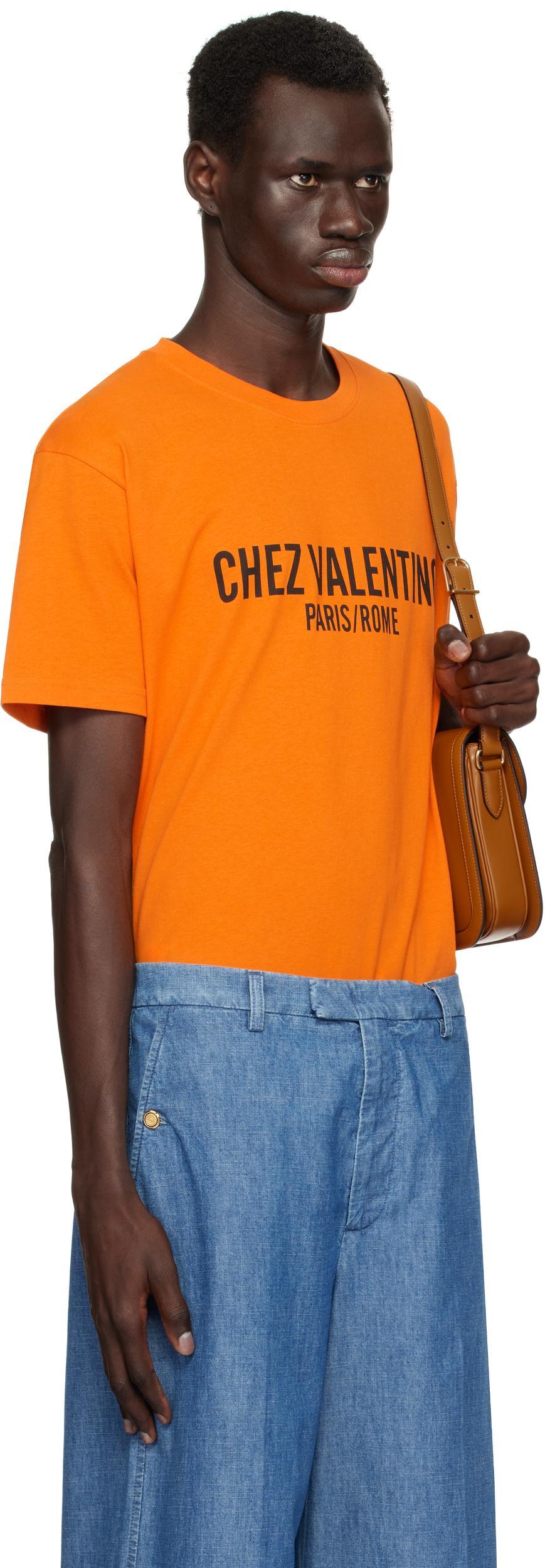 VALENTINO Cotton T-shirt With Chez Print In Orange Product Image