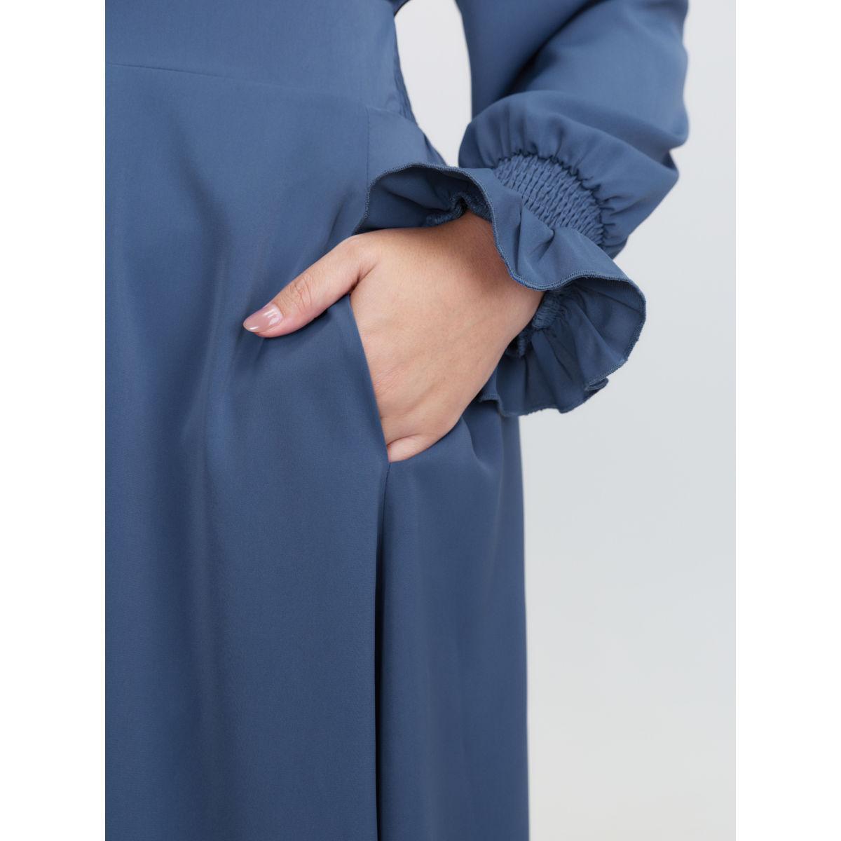 Plus Size Pearl Metal Trim Buttons Shirred Midi Dress Stone Women Timeless Gathered V-neck Long Sleeve Curvy BloomChic 28/5X Product Image