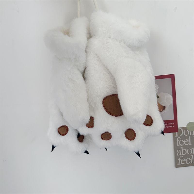 Paw Embroidered Fluffy Gloves Product Image