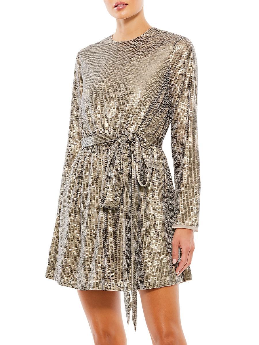 Womens Sequined Tie-Waist Mini Dress Product Image