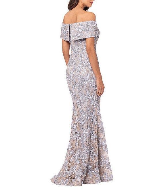 Xscape Embroidered Off-the-Shoulder Short Sleeve Lace A-line Gown Product Image