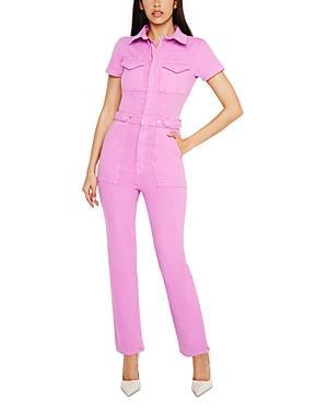 Good American Plus Size Fit For Success Short Sleeve Point Collar Straight Leg Stretch Denim Jumpsuit Product Image