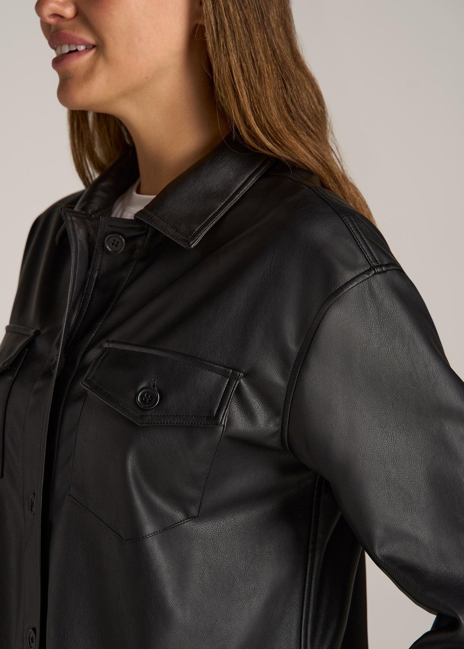 True Touch Leather Shirt Jacket for Tall Women in Black Female Product Image