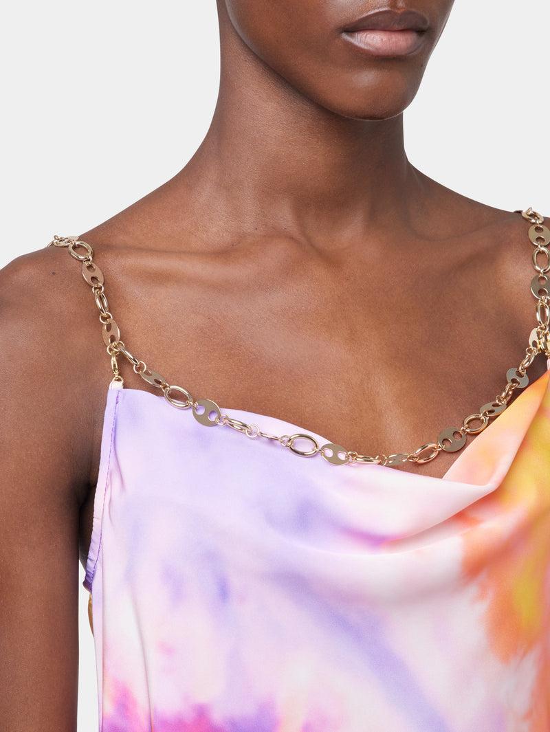 ORANGE TIE-DYE TOP IN PRINTED SATIN Product Image