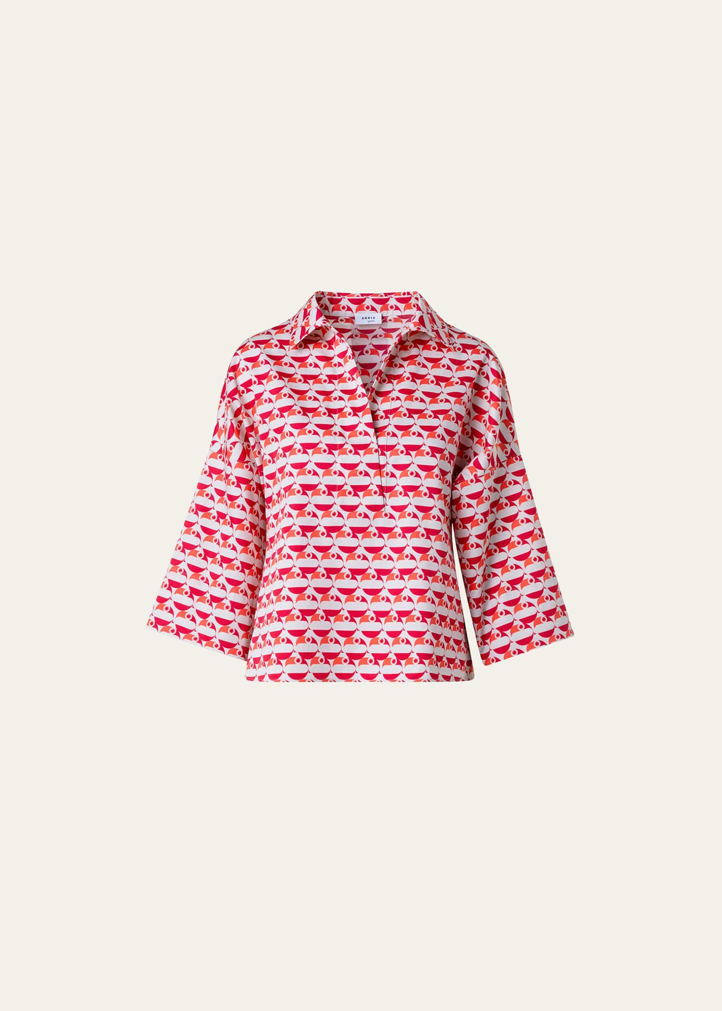 Cotton Satin Pelican Dot Printed Blouse Product Image