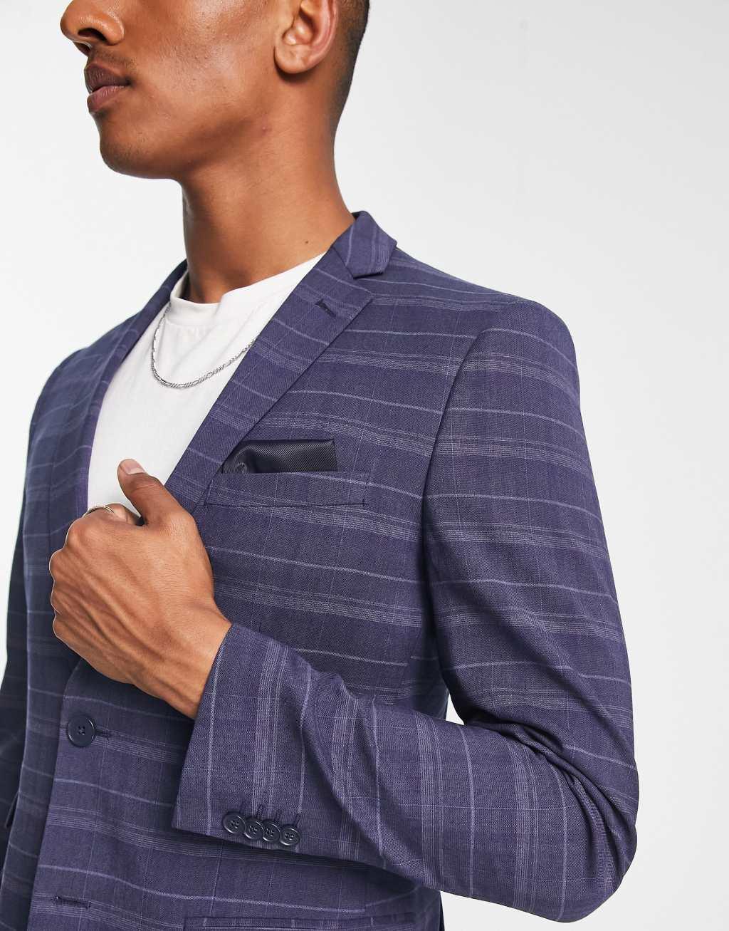 French Connection suit jacket in navy check Product Image