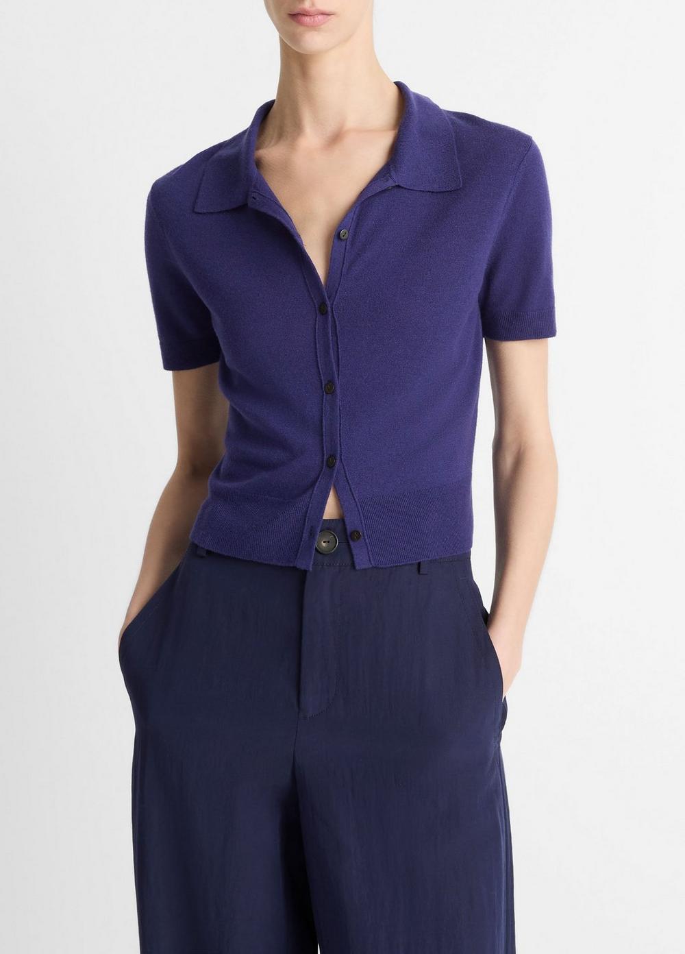 Wool-Blend Collared Button-Front Sweater Product Image