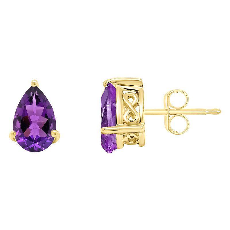 Alyson Layne 14k Gold Pear Cut Amethyst Stud Earrings, Womens Product Image