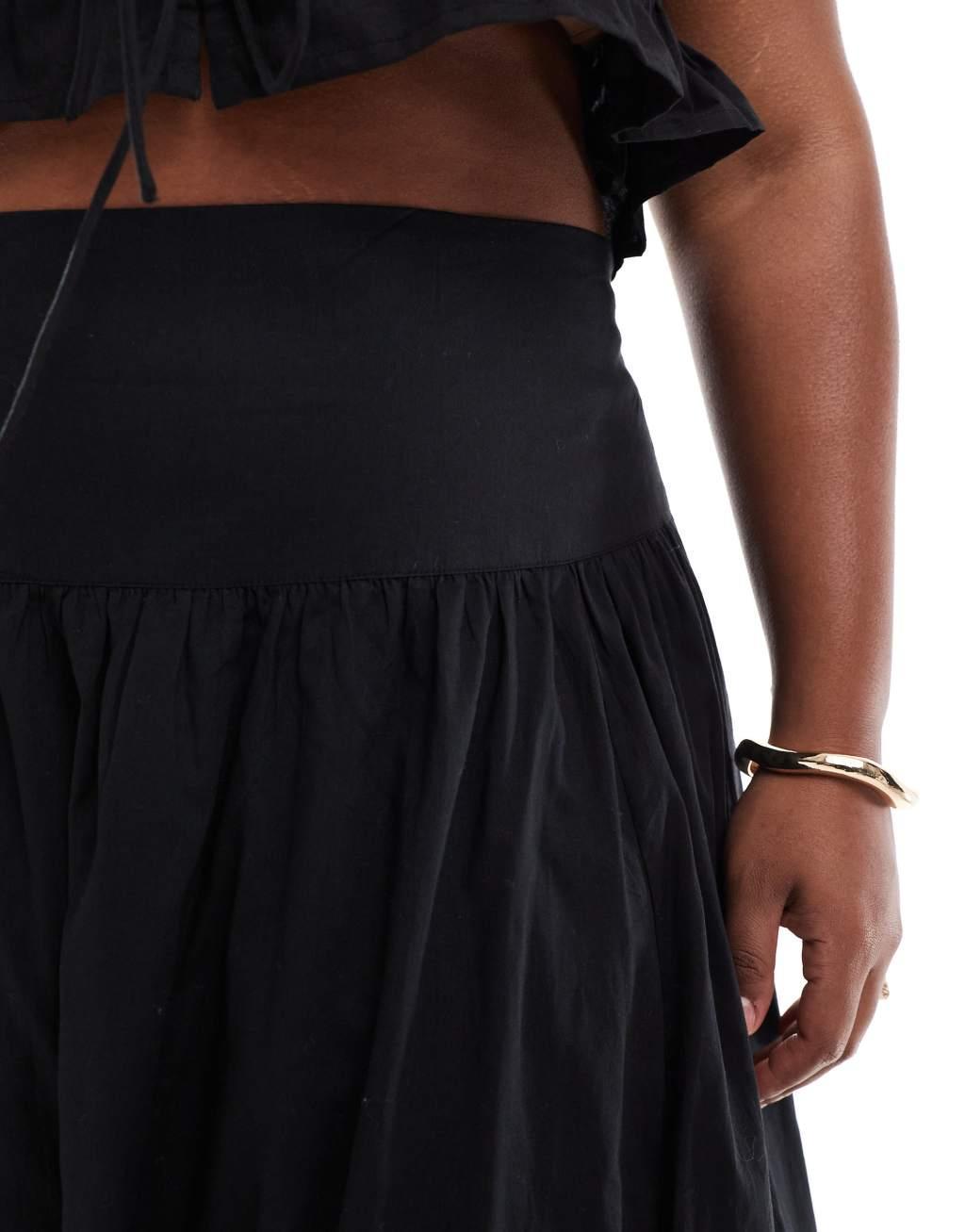 ASOS DESIGN Curve dropped waist midi skirt with lining in black Product Image