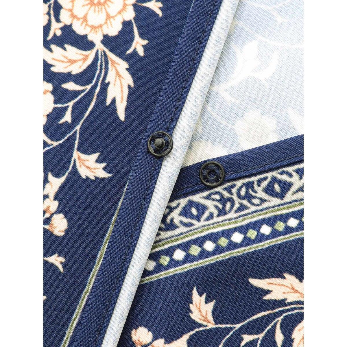 Plus Size Surplice Neck Boho Print Elastic Waist Dress Indigo Women Resort Non Overlap Collar Long Sleeve Curvy BloomChic 12/L Product Image