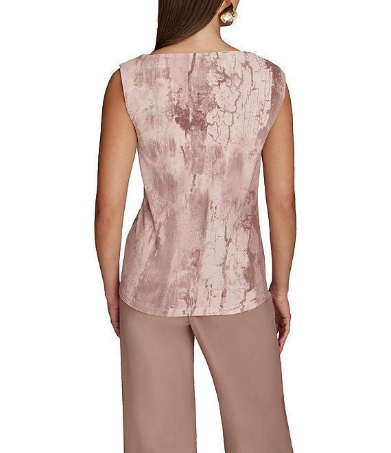 Donna Karan Mink Multi Printed Crepe Jersey Gold Hardware Twist Front Asymmetrical Neck Sleeveless Top Product Image
