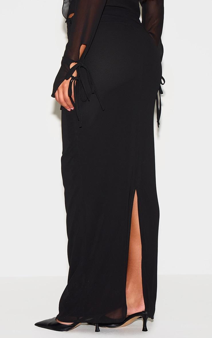 Black Ruched Chiffon Maxi Skirt Product Image