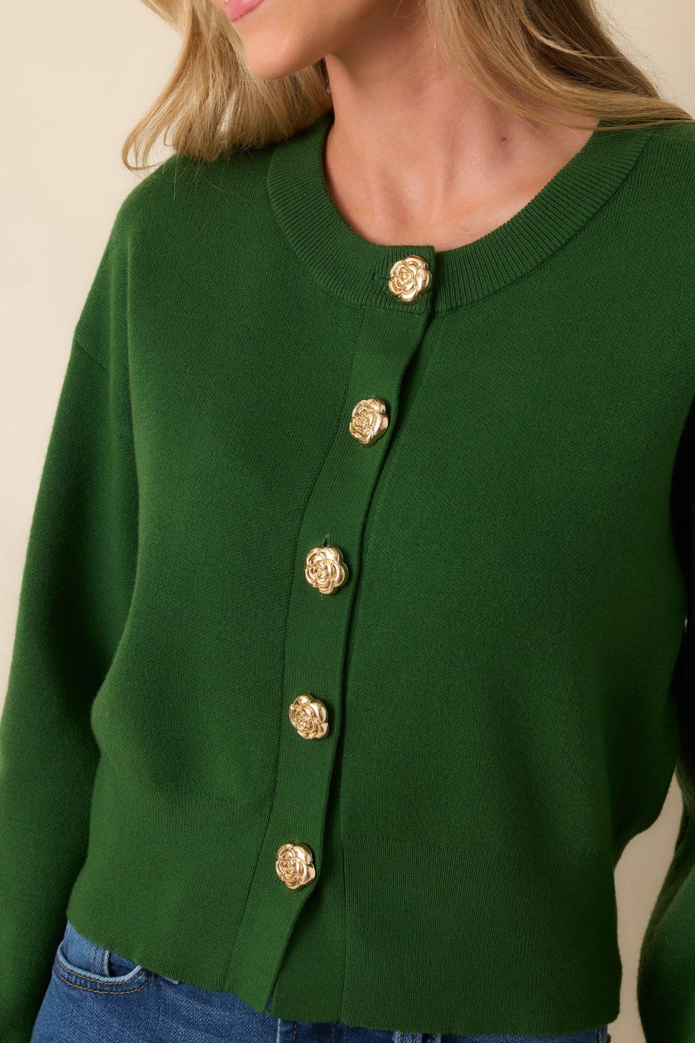 Kind Of Comforting Hunter Green Button Front Long Sleeve Cardigan Product Image