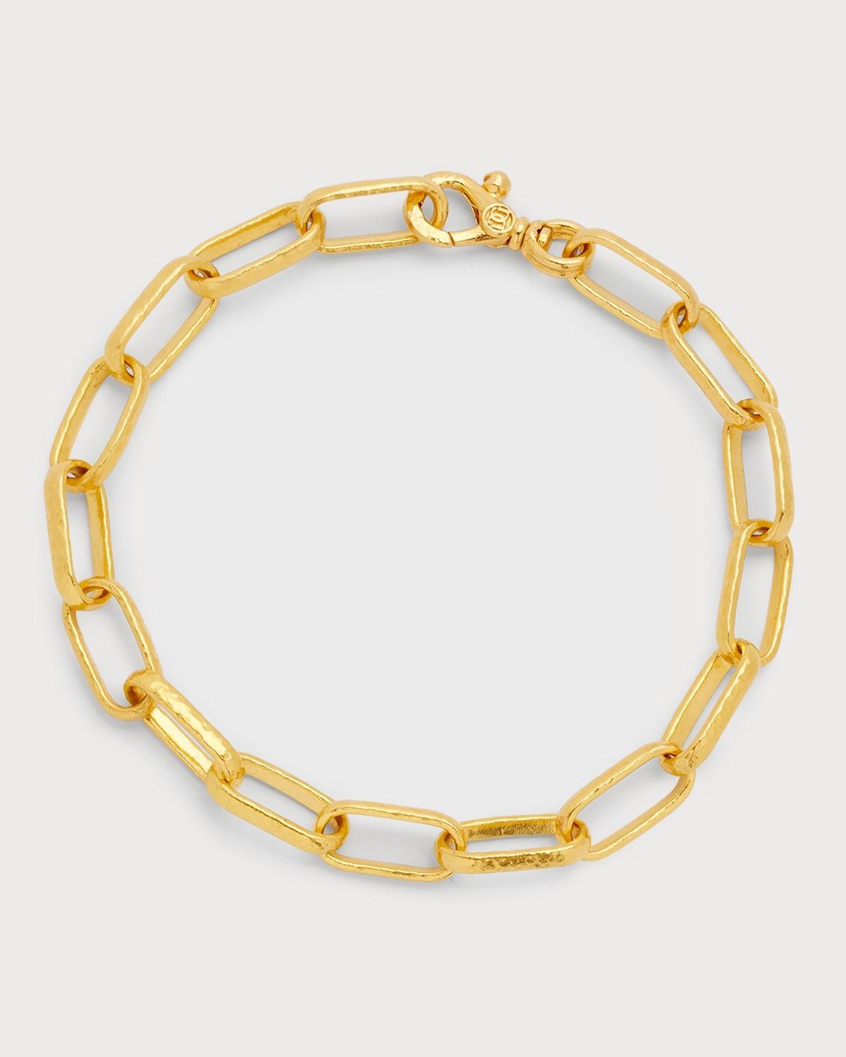 Mens Hammered 24K Gold Cable Chain Bracelet Product Image