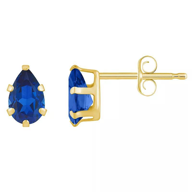 Celebration Gems 10k Gold Pear Shape Lab-Created Sapphire Stud Earrings, Womens, Yellow Product Image