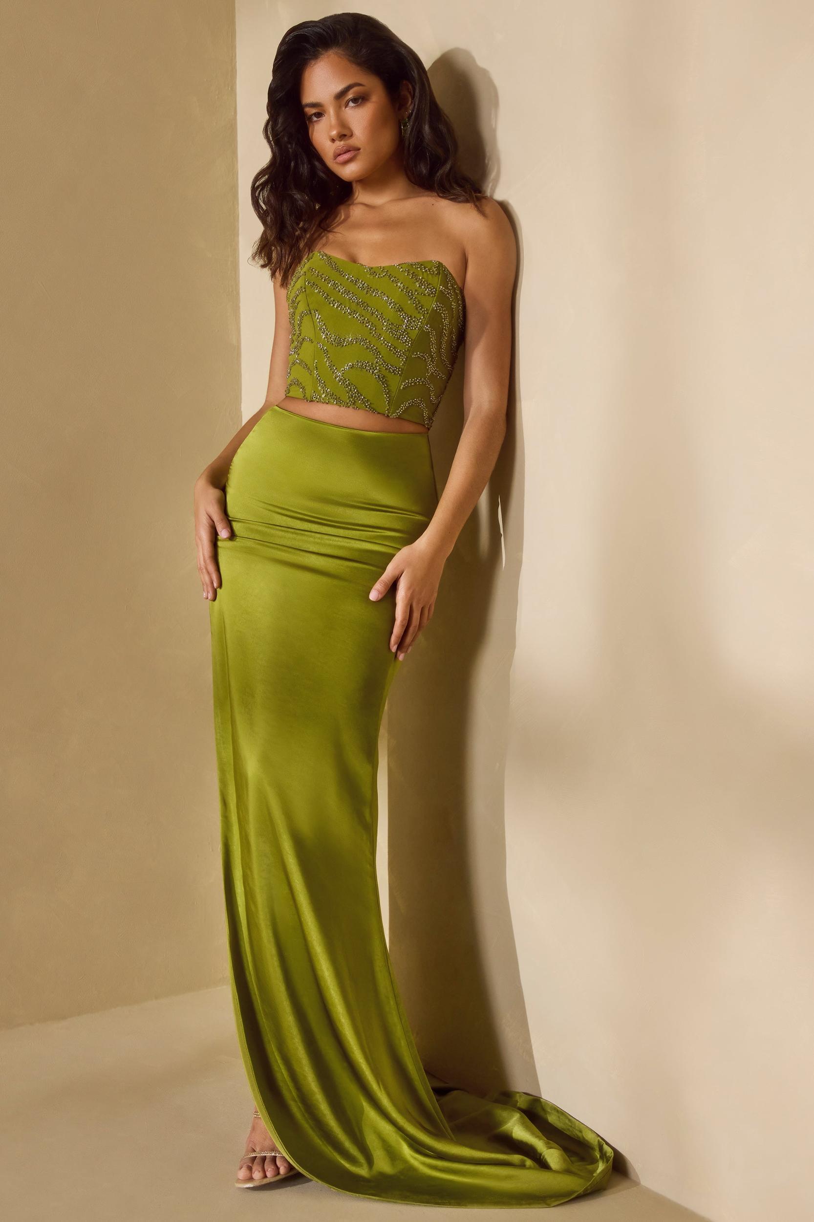 Embellished Bandeau Corset Top in Olive Product Image