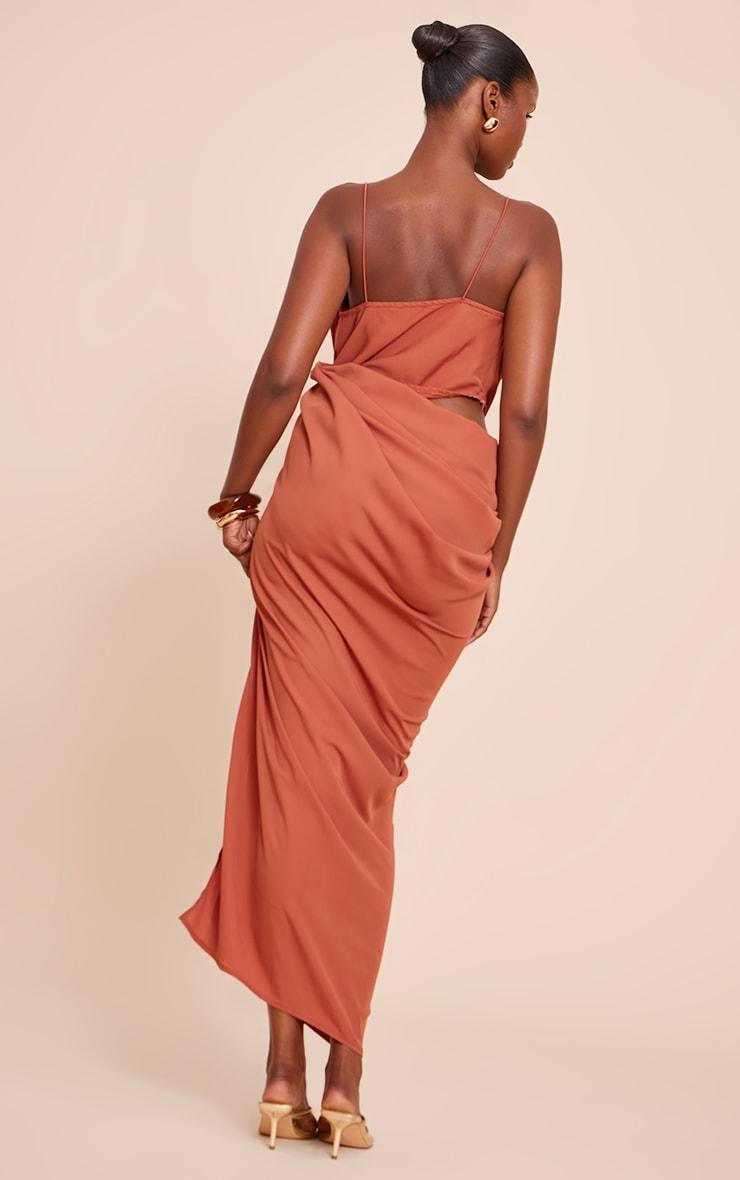 Burnt Orange Chiffon Drape Cut Out Midaxi Dress Product Image