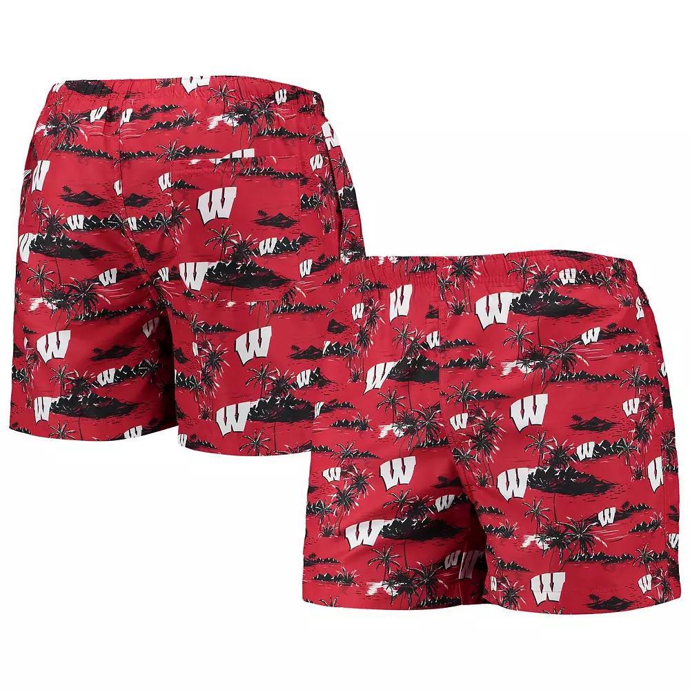 Men's FOCO Red Wisconsin Badgers Island Palm Swim Trunks,  Product Image