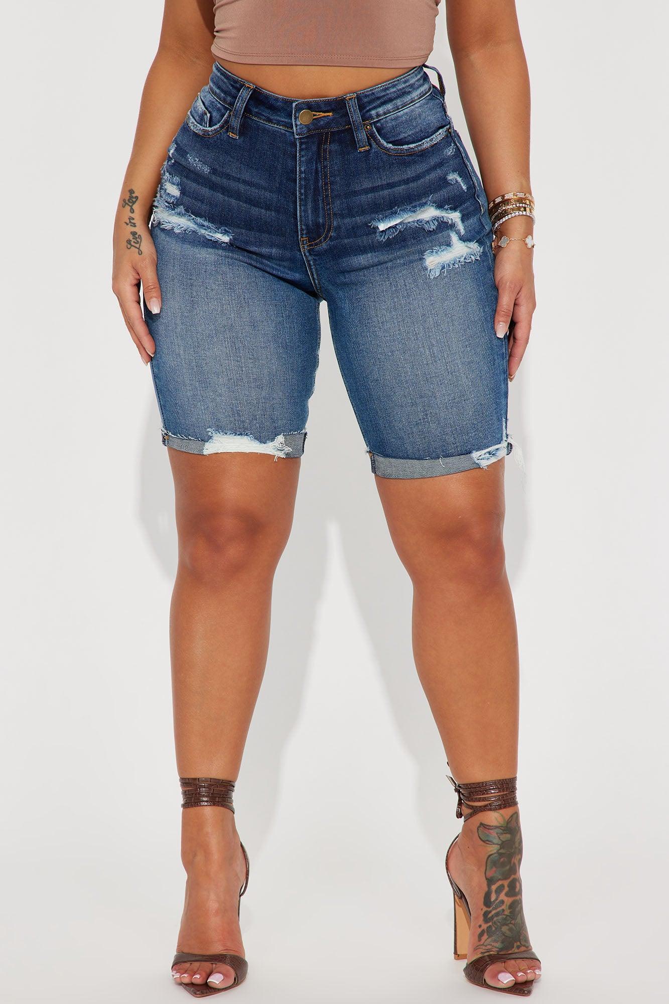 Almost There Stretch Denim Bermuda Shorts - Dark Wash Product Image