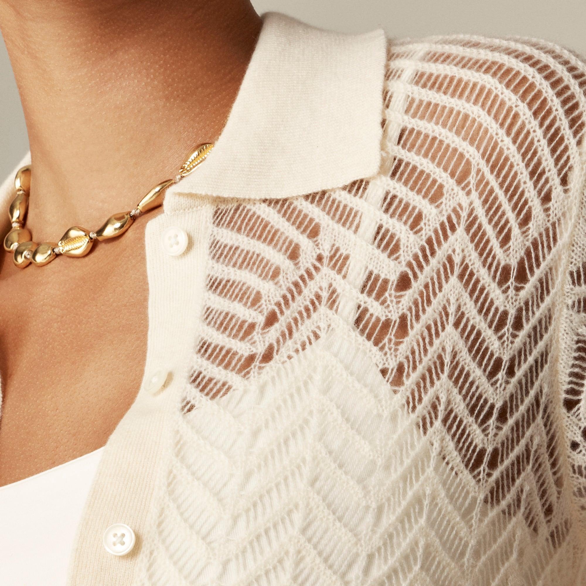 Sheer pointelle button-up short-sleeve cardigan in cashmere Product Image