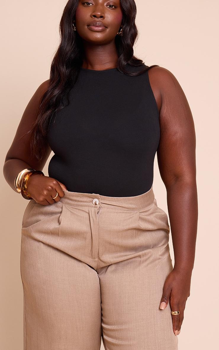 Plus Black Soft Cotton Racer Sleeveless Bodysuit Product Image