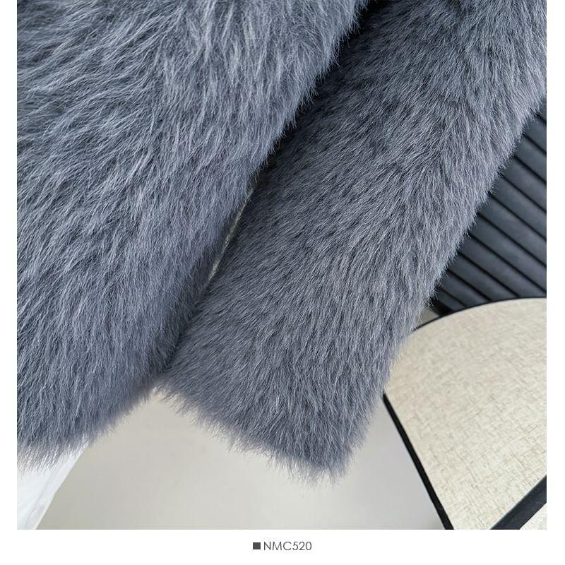 Faux-Fur V-Neck Cardigan Product Image