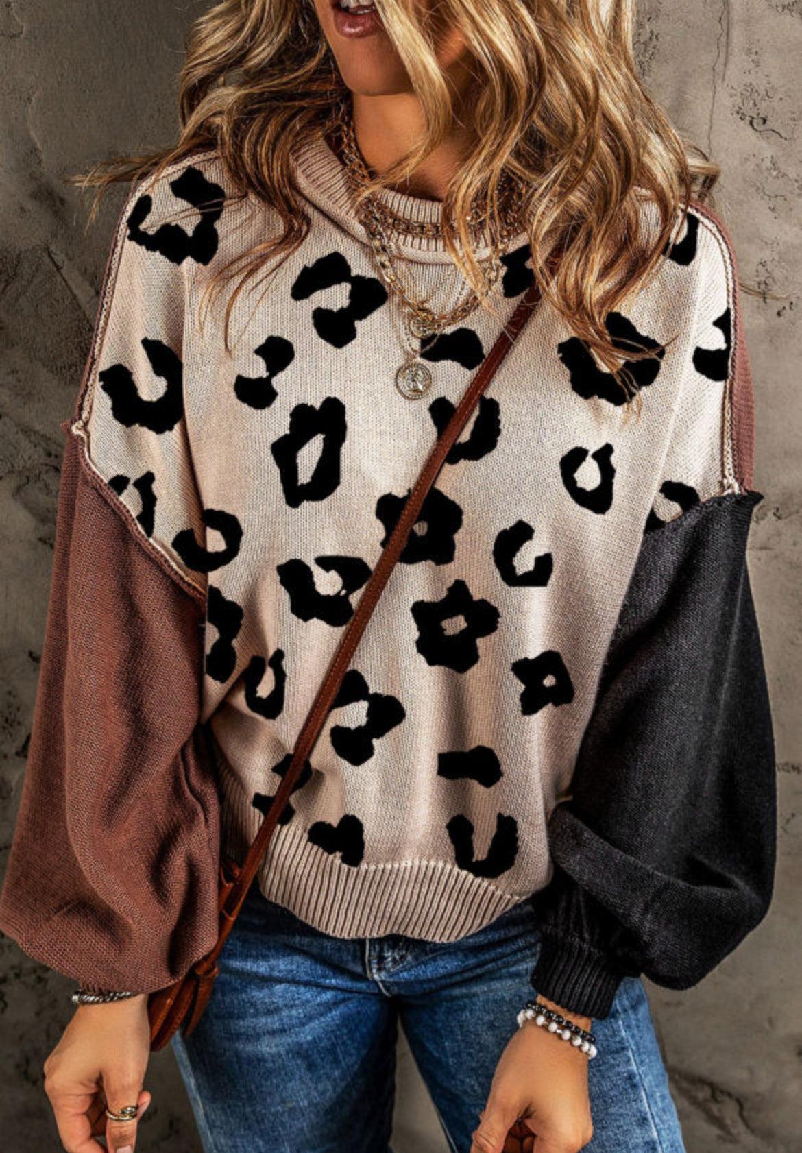 Color block Leopard Sweater- Preorder Product Image