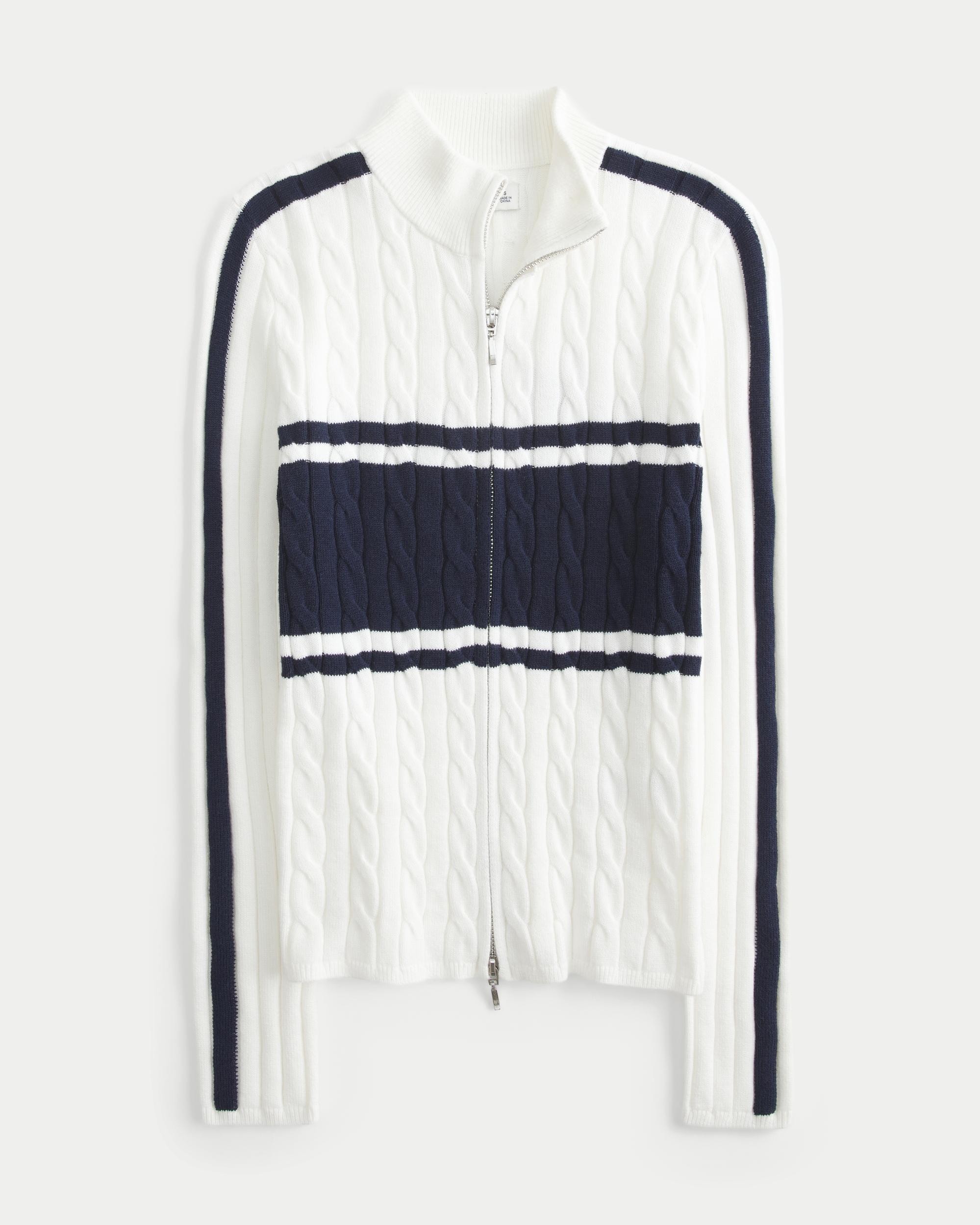 Cable-Knit Mock-Neck Zip-Up Sweater Product Image