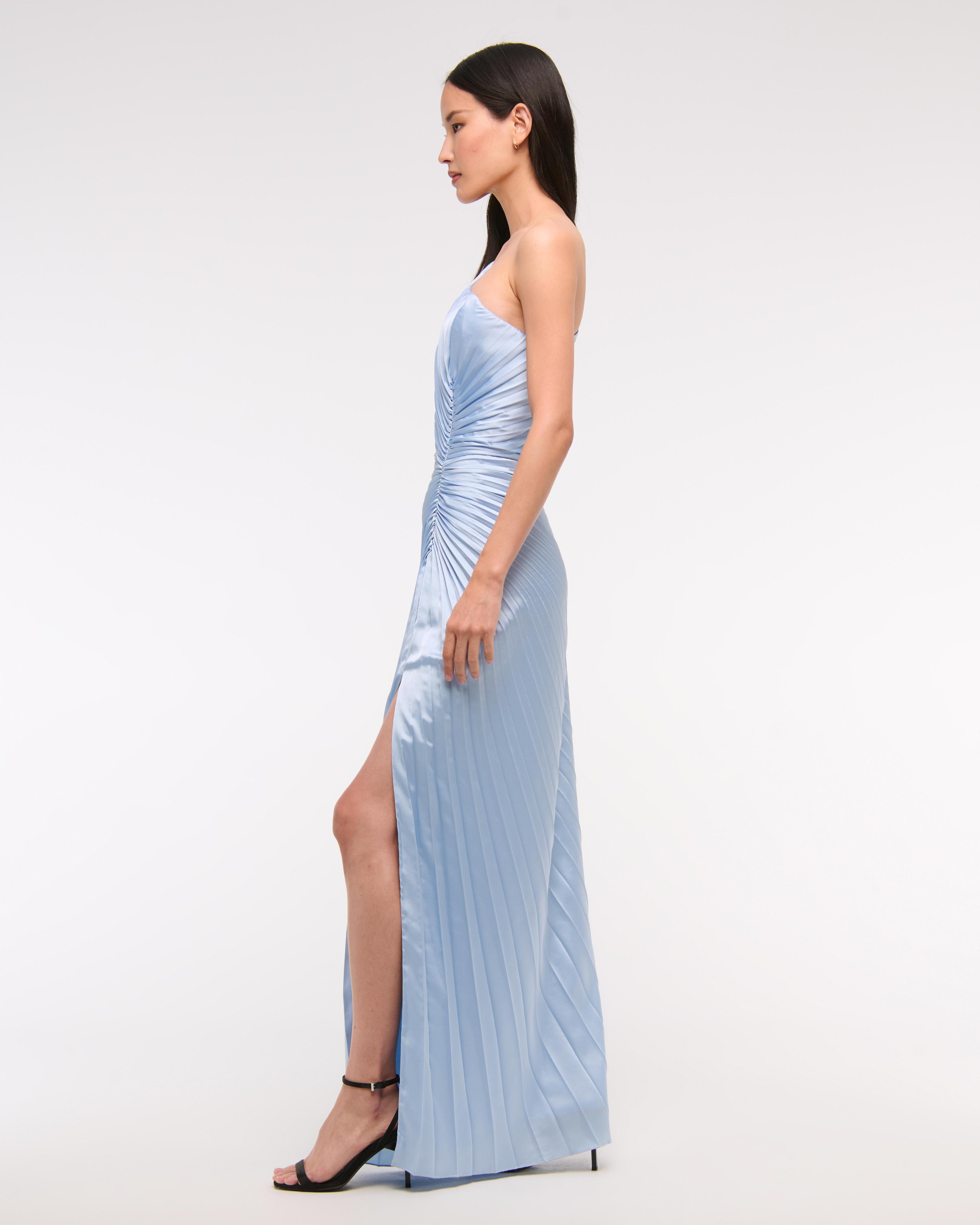 The A&F Giselle Pleated One-Shoulder Cutout Maxi Dress Product Image