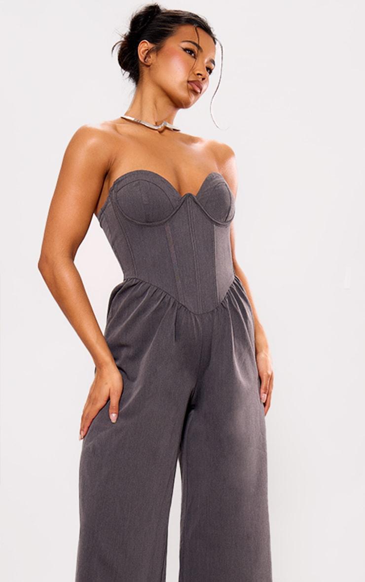 Charcoal Underwire Corset Detail Tailored Jumpsuit Product Image