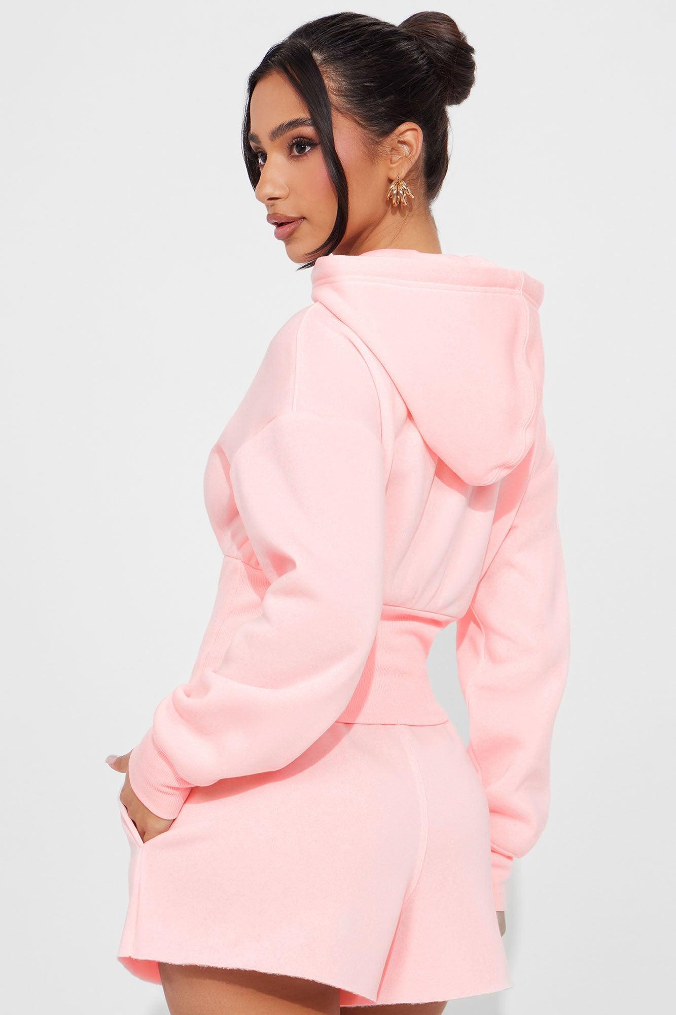 Staying In Today Fleece Short Set - Pink Product Image