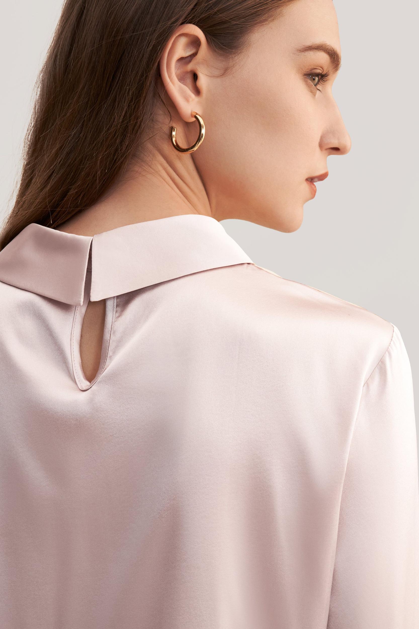 Stand Collar Long Sleeves  Silk Blouse Product Image