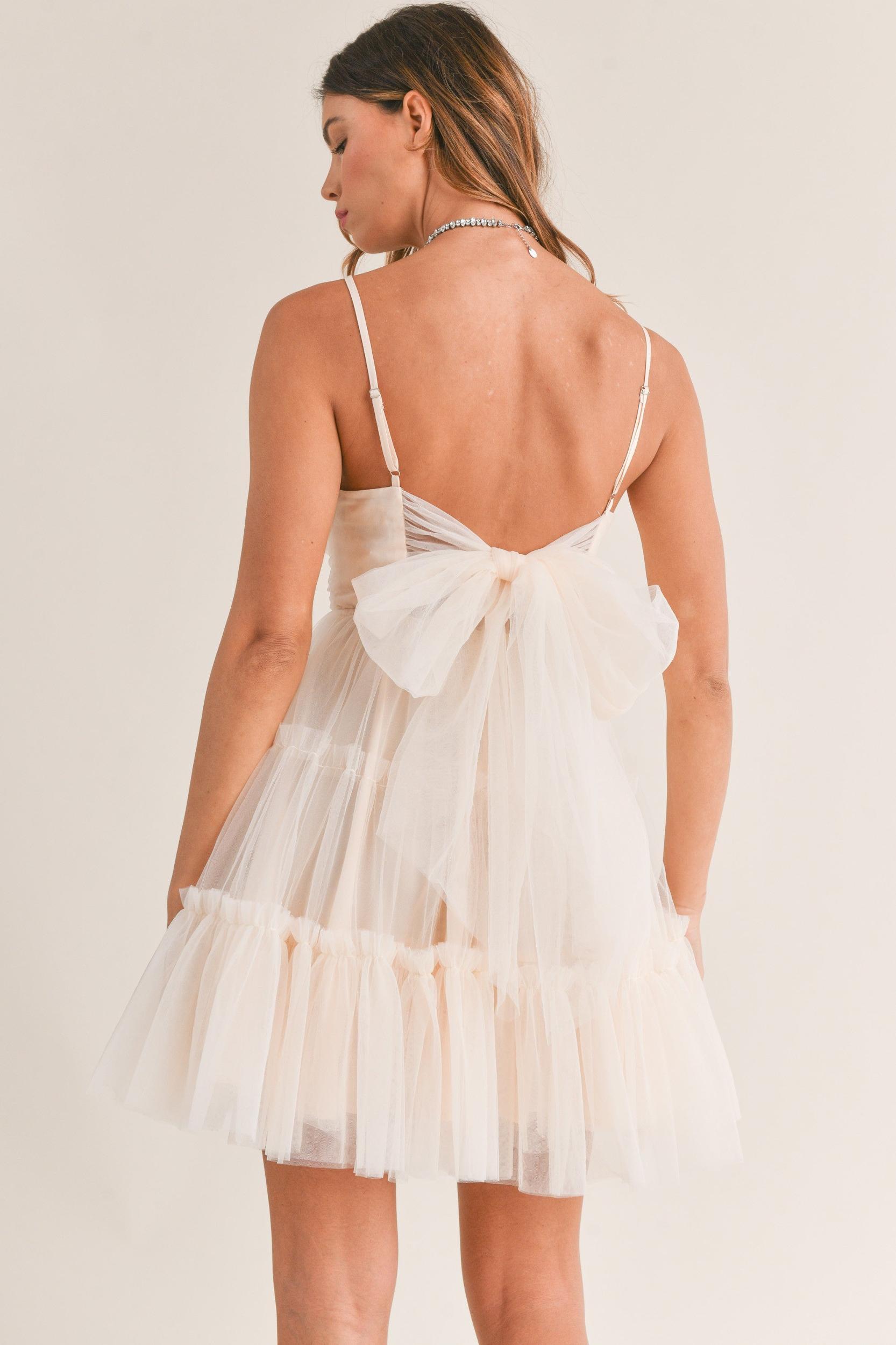 Tulle Mesh Bow Back Mini Dress Product Image