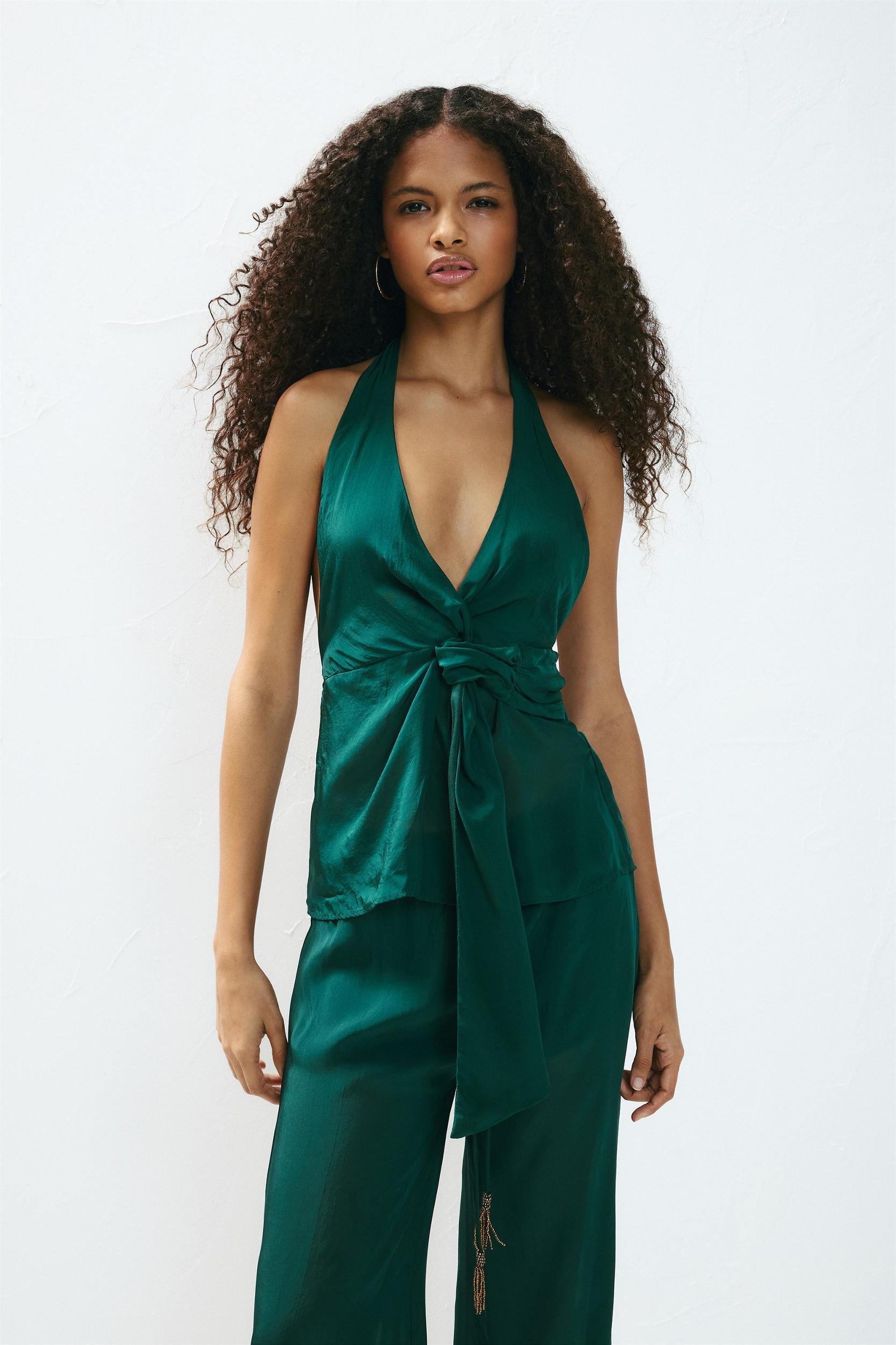 Wrap halter top with knot Product Image