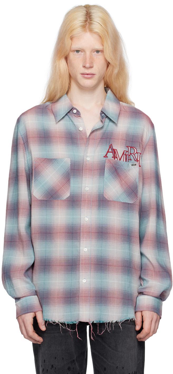 Staggered-logo Check-pattern Shirt In Teal / Red Product Image