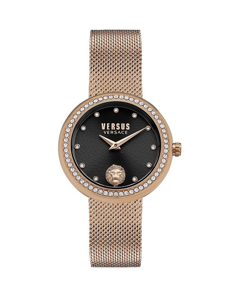 Versus By Versace Womens Lea Crystal Analog Rose Gold Stainless Steel Mesh Bracelet Watch Product Image