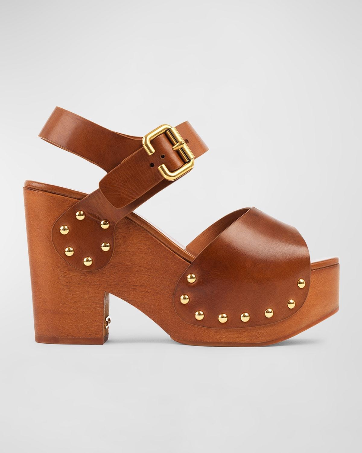 Jeannette Leather Clog Platform Sandals In Ginger Brown Product Image