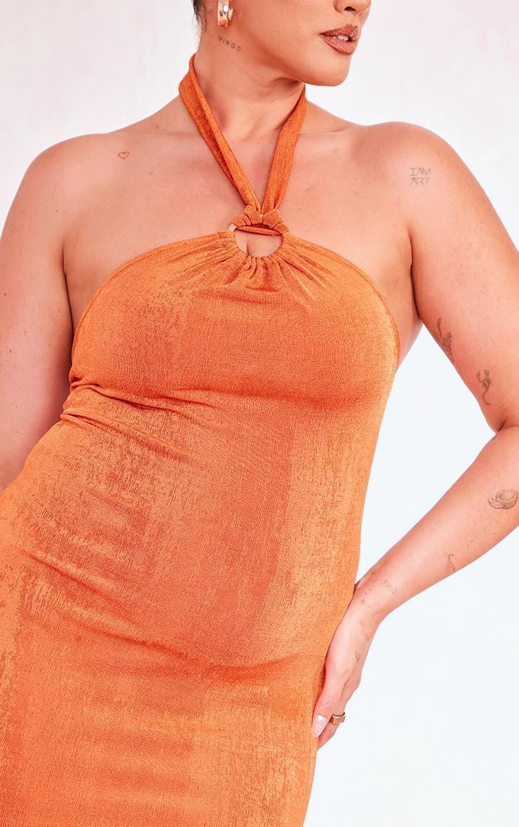 Plus Rust Acetate Slinky Ring Detail Midi Dress Product Image