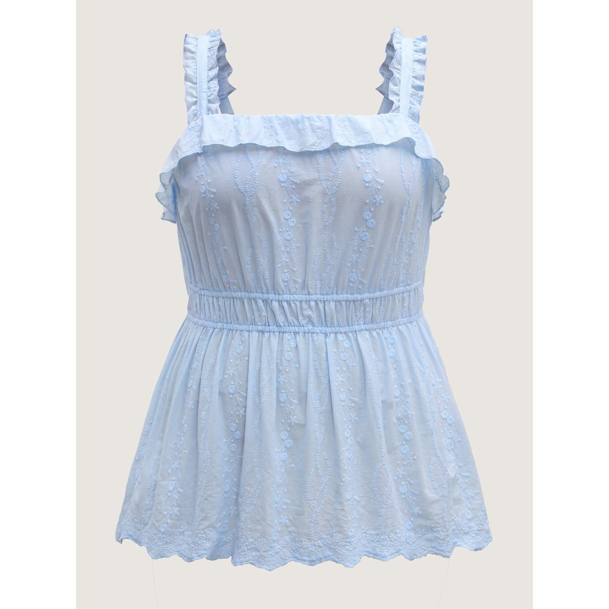 Plus Size Cotton Floral Textured Ruffled Tank Top Women LightBlue Texture Non Elegant Tank Tops Camis BloomChic 14-16/1X Product Image