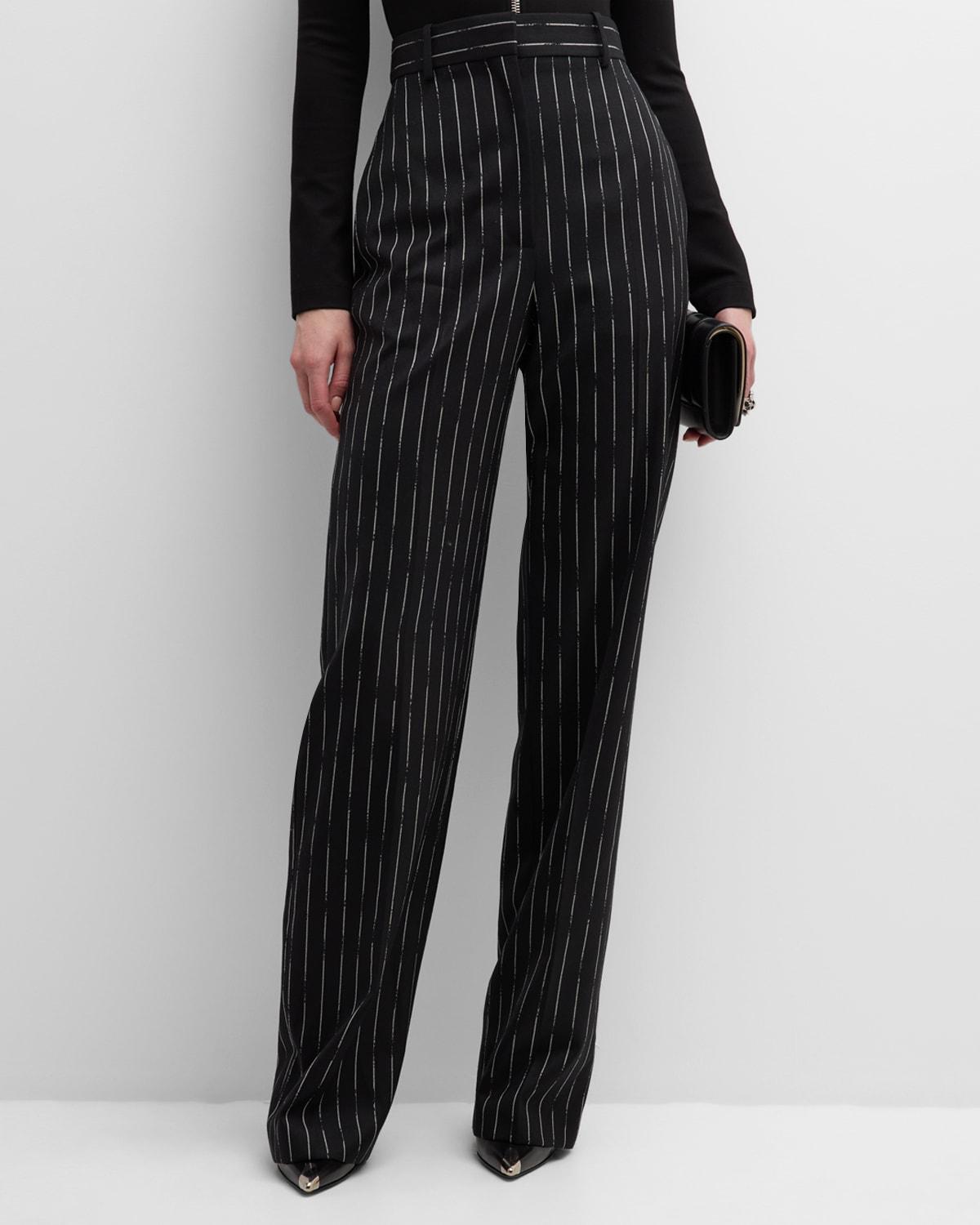 Womens Pinstriped Wool Trousers Product Image