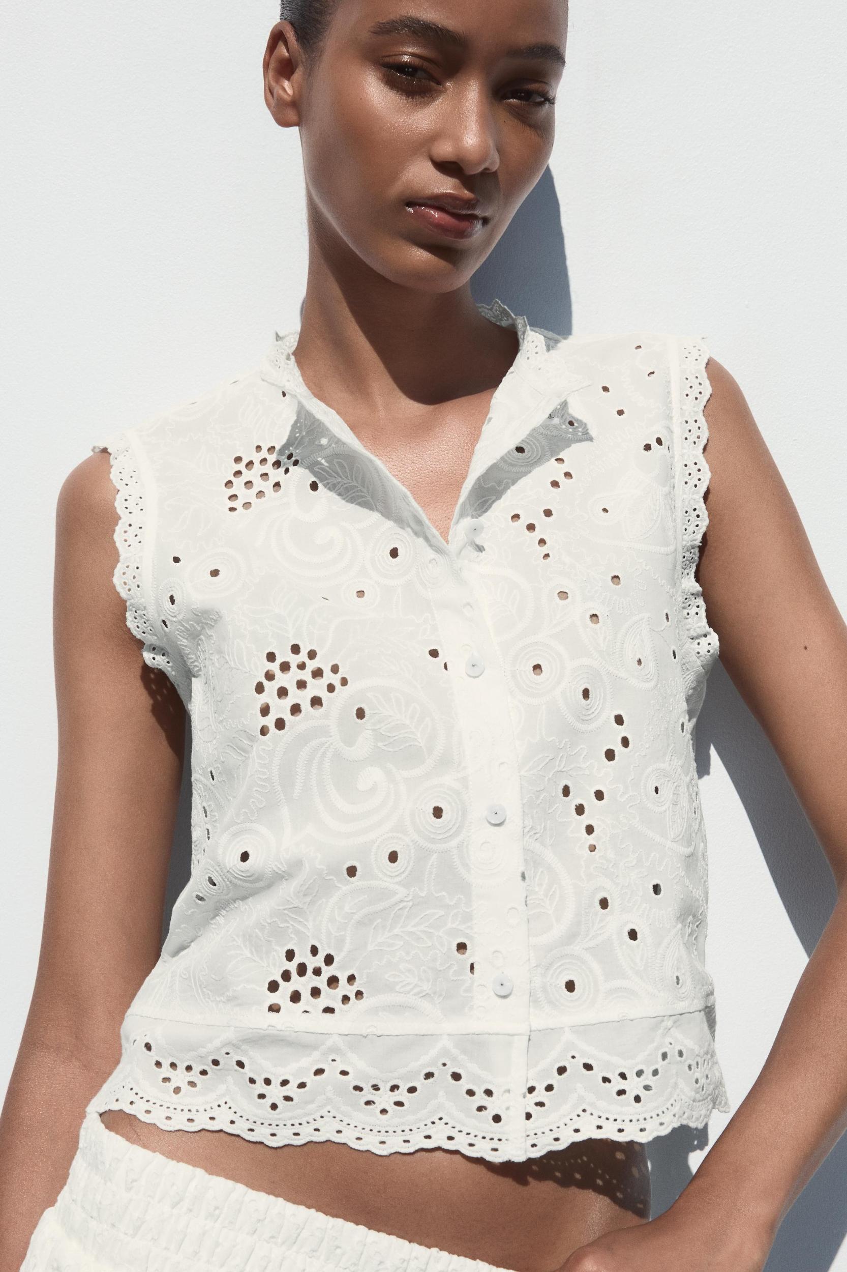 EMBROIDERED EYELET TOP Product Image