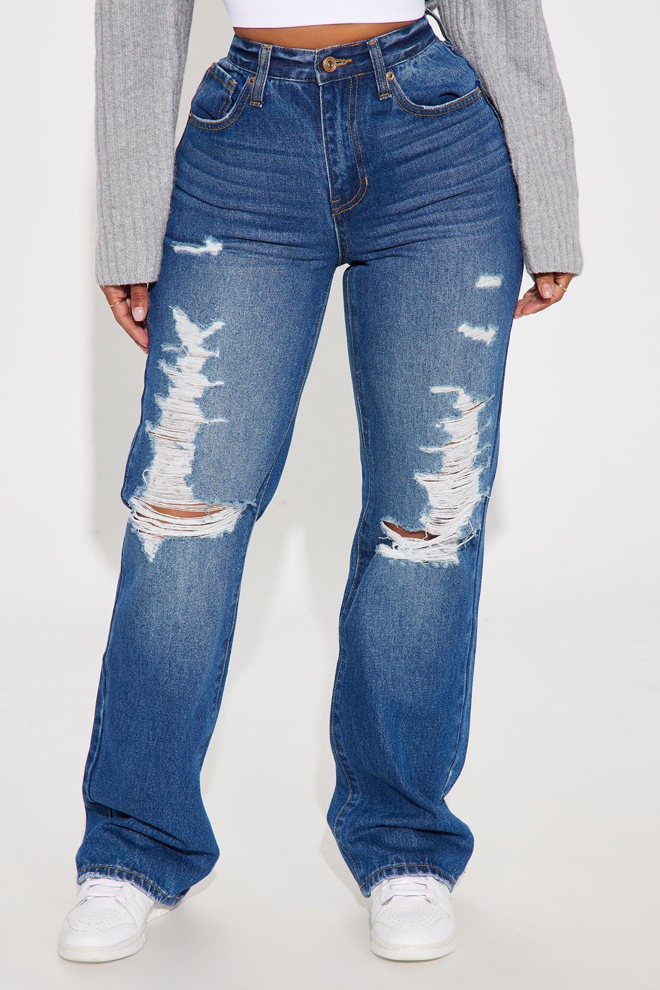 Up And Coming Ripped Straight Leg Jeans - Medium Wash Product Image