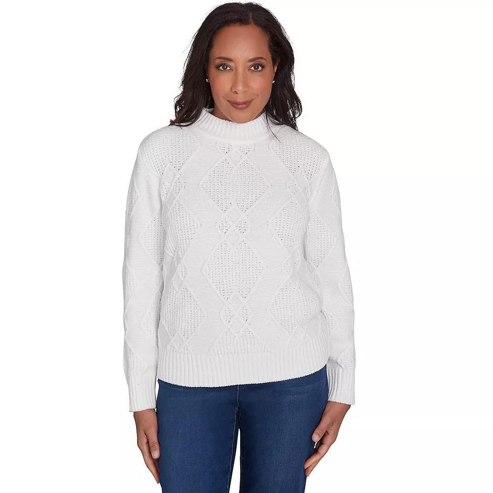 Women's Alfred Dunner Chenille Diamond Turtleneck Sweater, Size: XL, Ivory Product Image