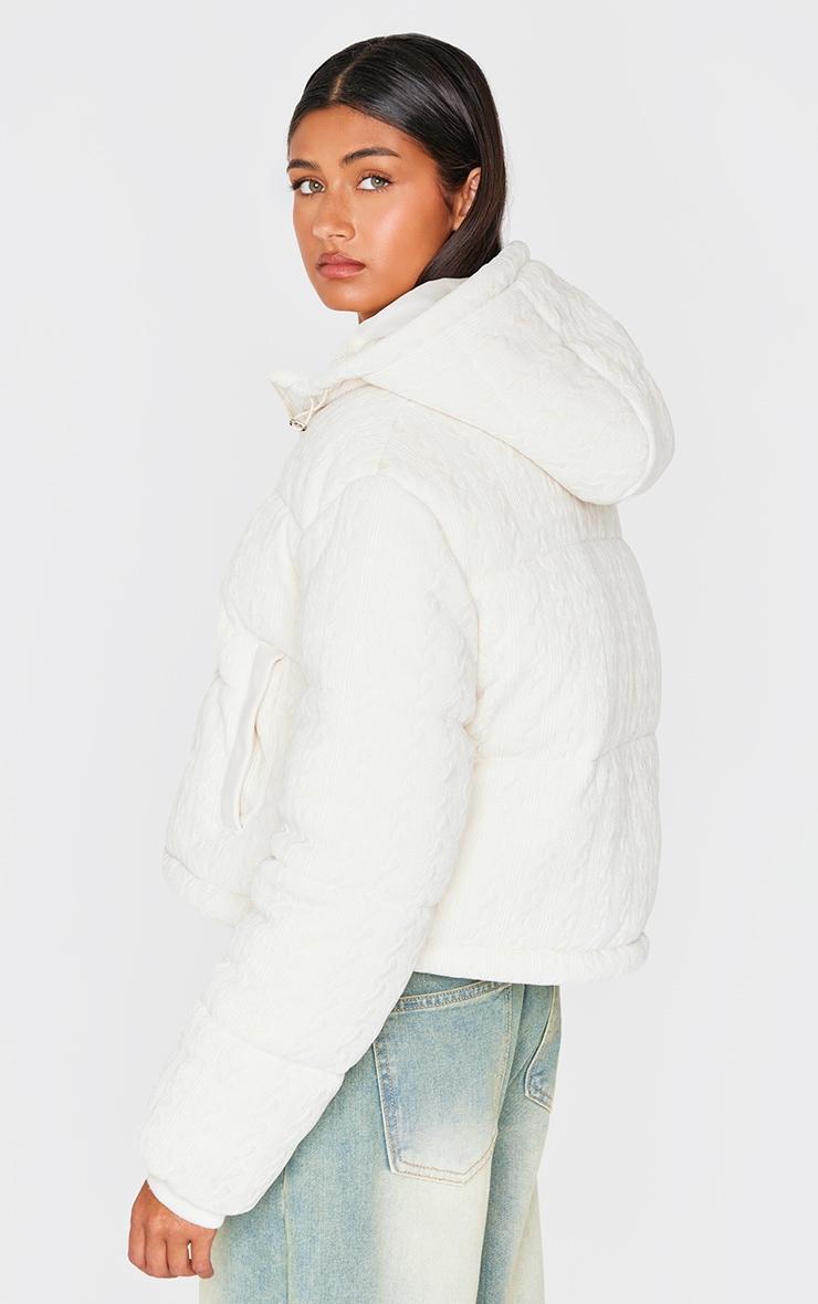 Oatmeal Cable Knit Puffer Coat Product Image