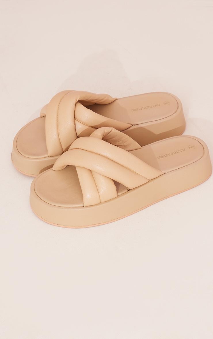 Beige Chunky Padded Cross Straps Sandals Product Image